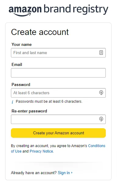 Brand Registry for Amazon storefront application