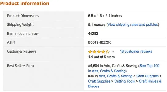 Product information page