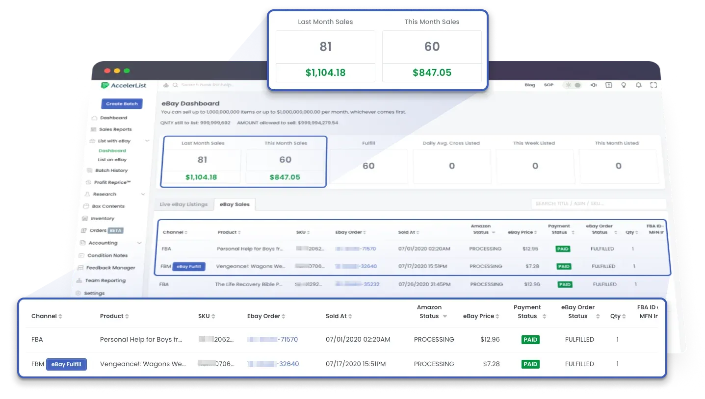 AccelerList batch listing screen