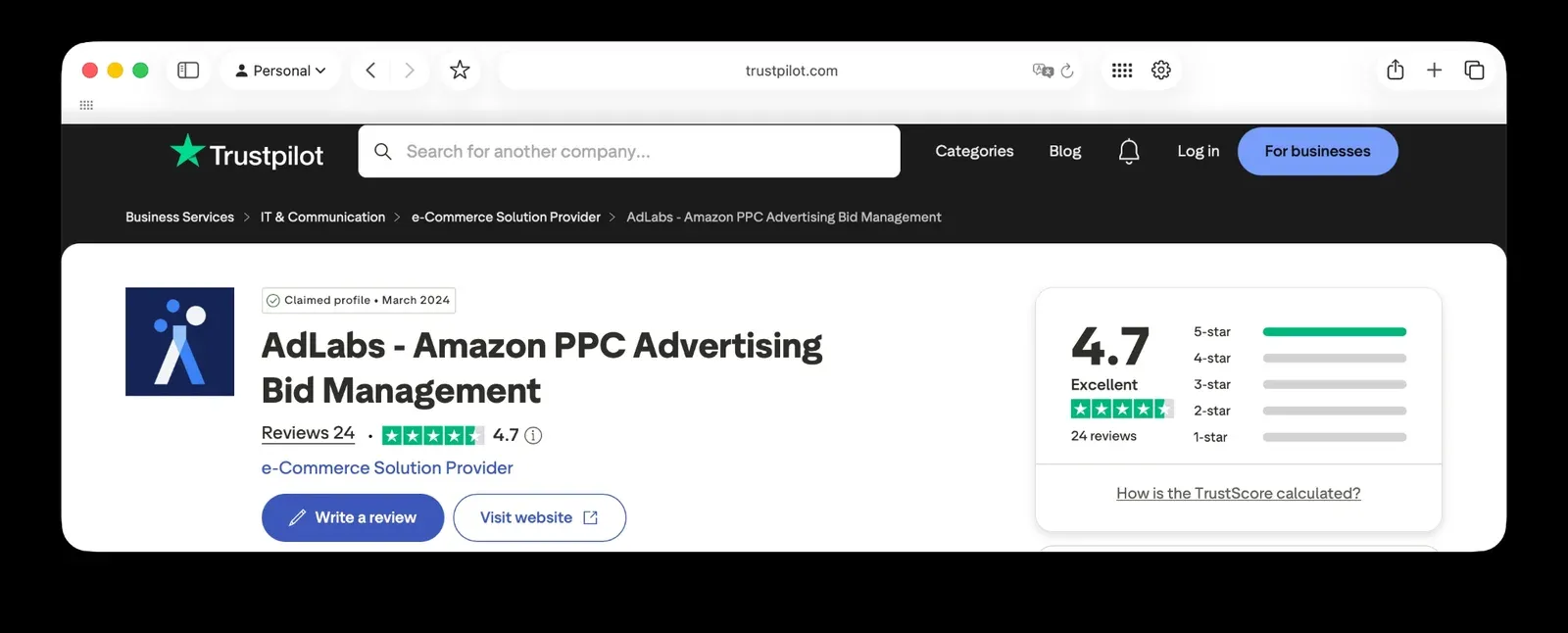 AdLabs Trustpilot rating