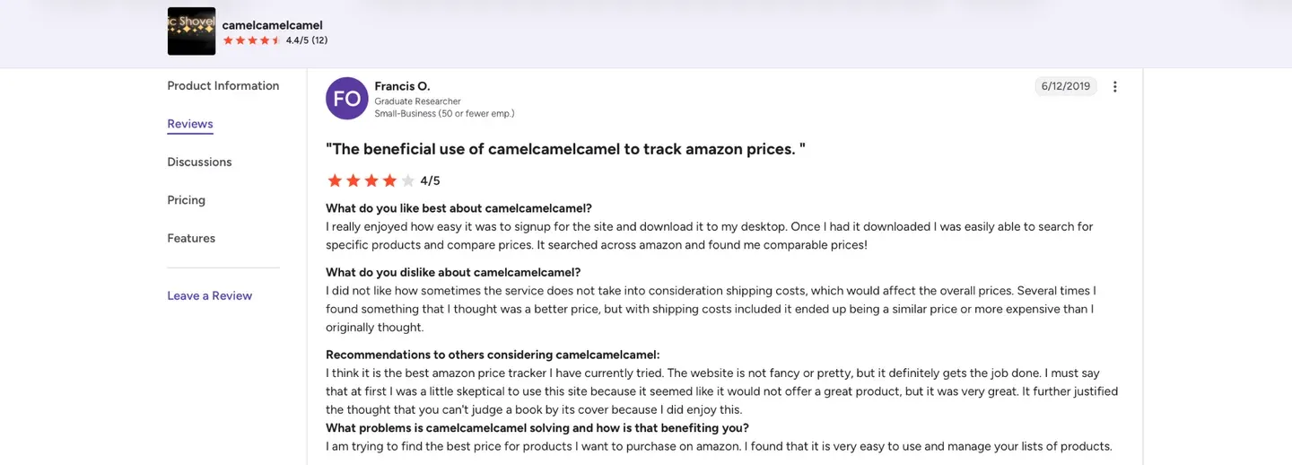 CamelCamelCamel G2 rating
