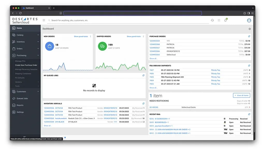 Descartes Sellercloud inventory and orders dashboard