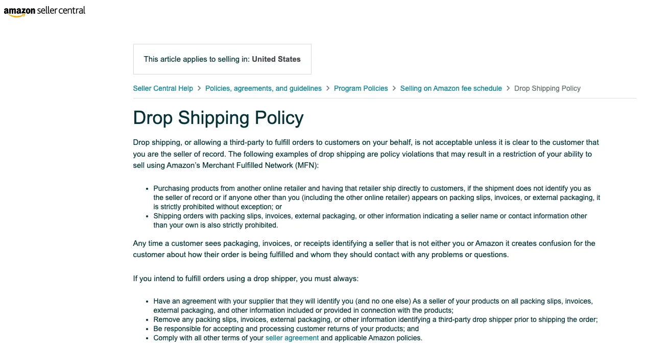 Amazon’s dropshipping policy Amazon’s dropshipping policy