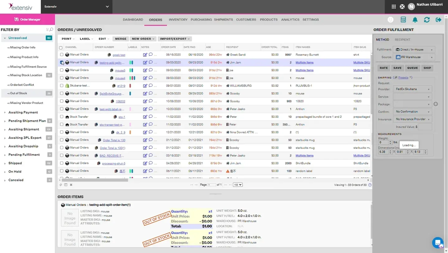 Extensiv Order Manager orderbots and routing screen