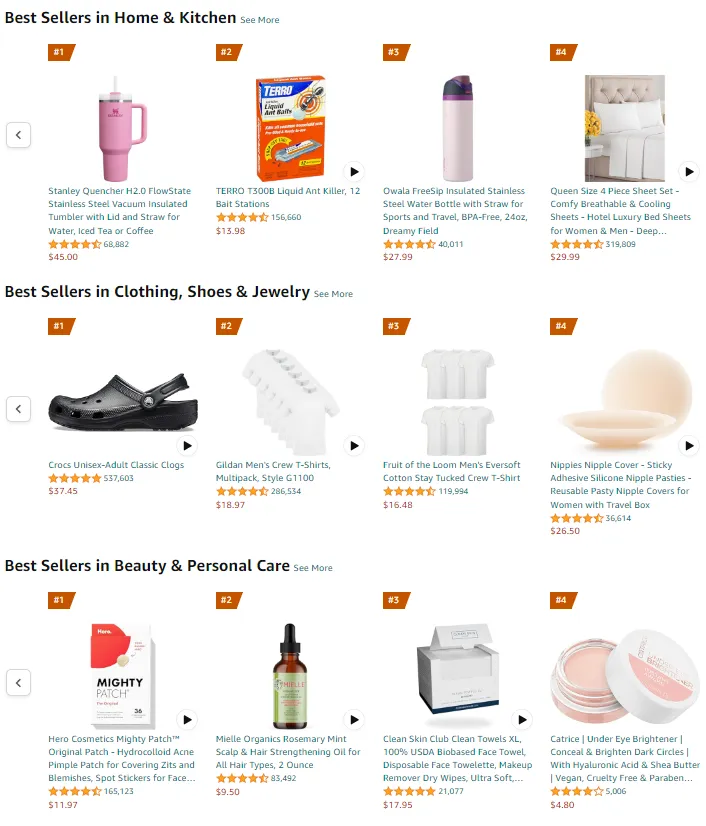 Best Sellers page shows what products sell the most on Amazon