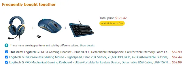Frequently bought together items on Amazon