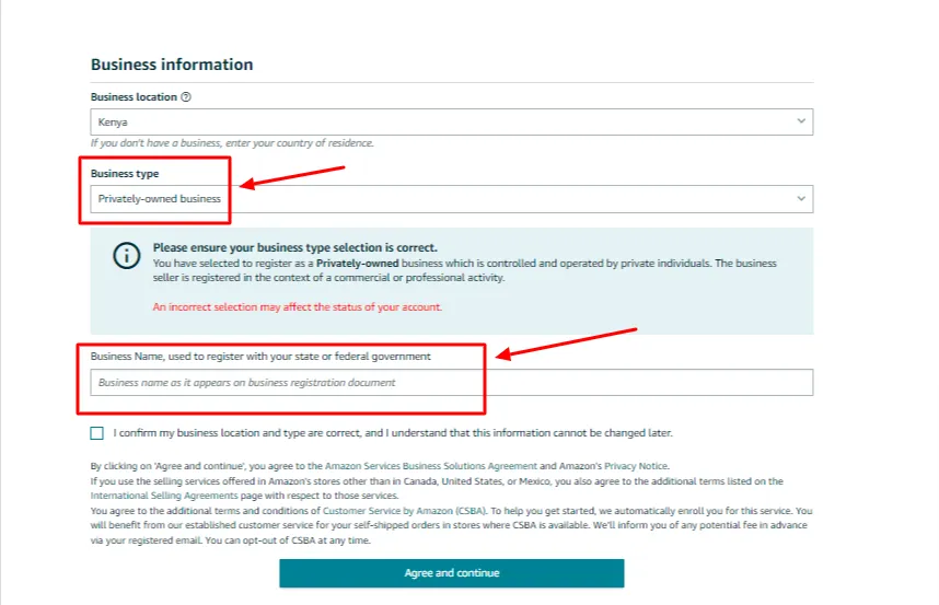 Amazon account business registration details