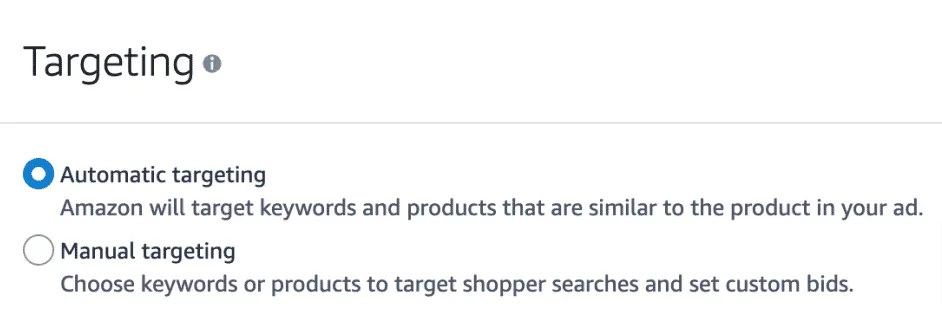 Amazon PPC ad targeting setting