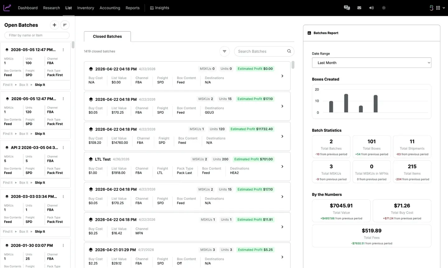 InventoryLab Stratify listing and shipment workflow