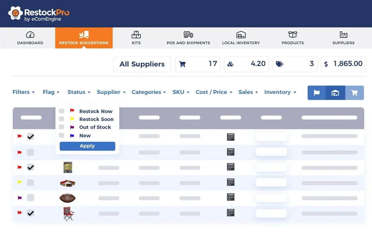 RestockPro Restock Suggestions dashboard