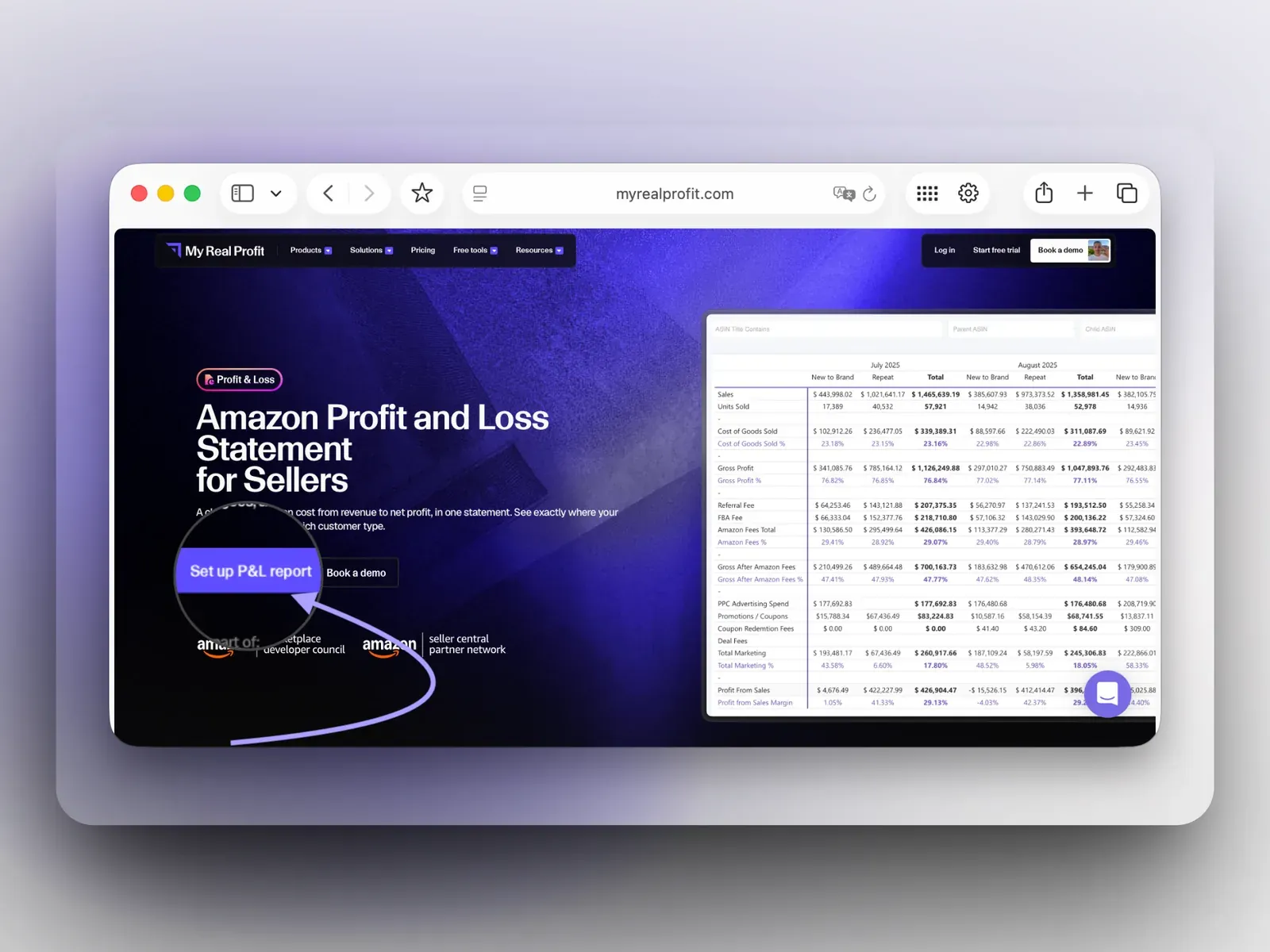 MyRealProfit with the Set up P&L report button
