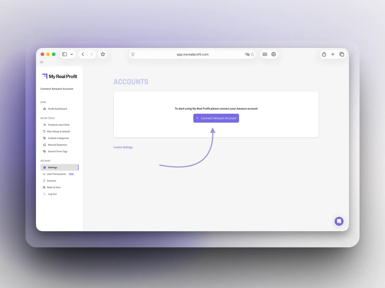 Connect Amazon Account page in MyRealProfit