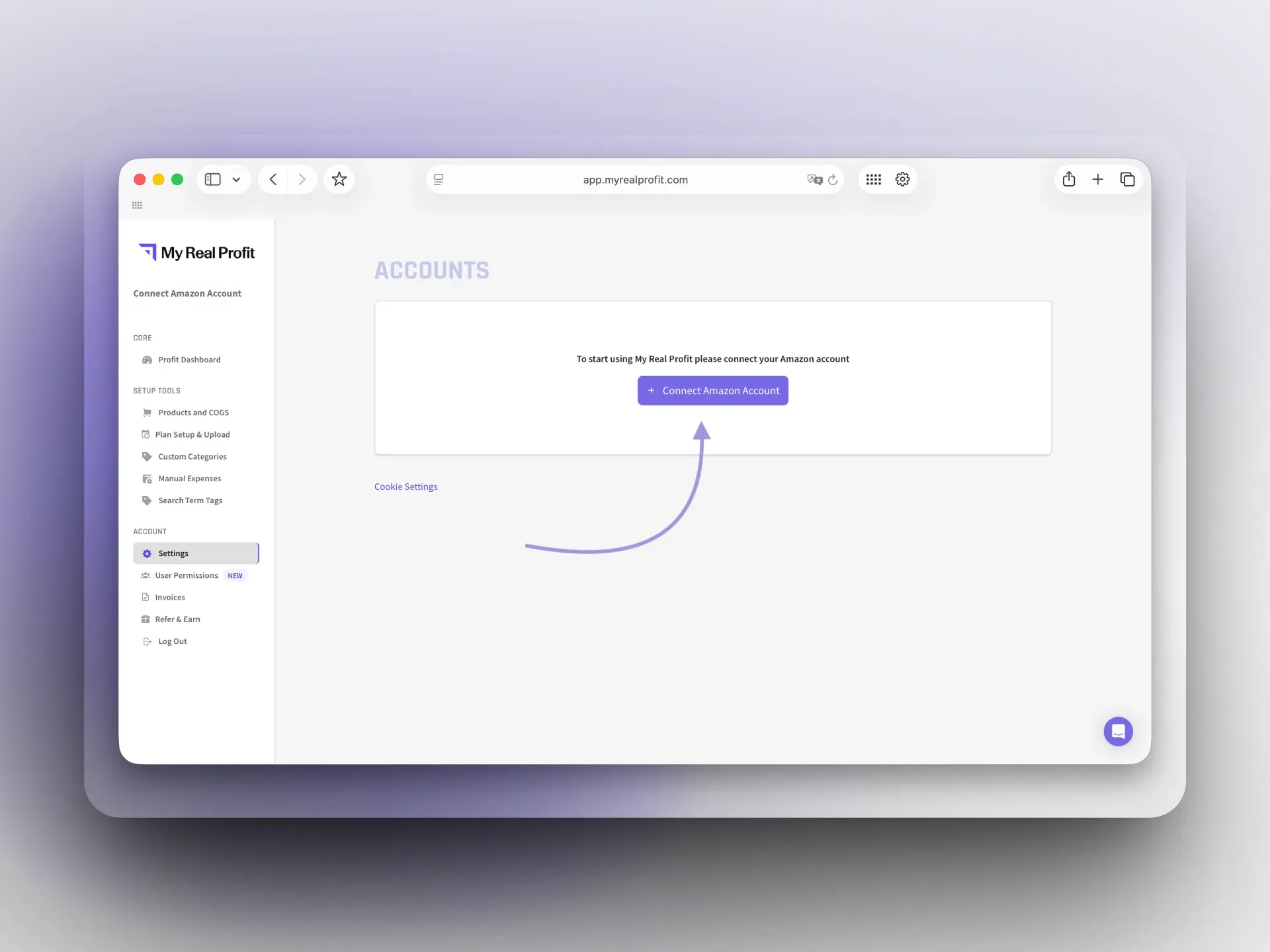 Connect Amazon Account page in MyRealProfit