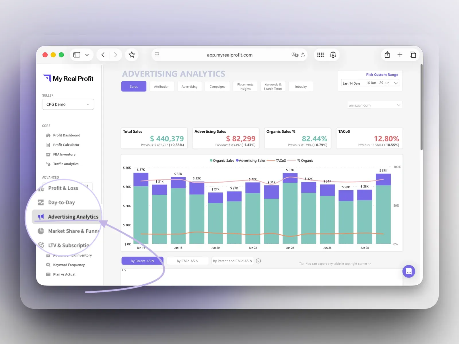 MyRealProfit Advertising Analytics report