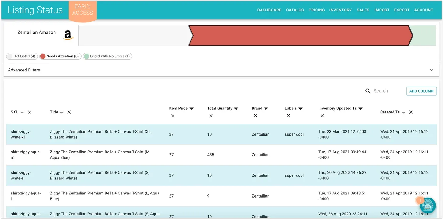 Zentail SMART Types listing management screen