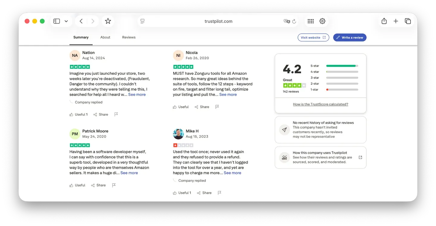 ZonGuru Trustpilot rating and reviews