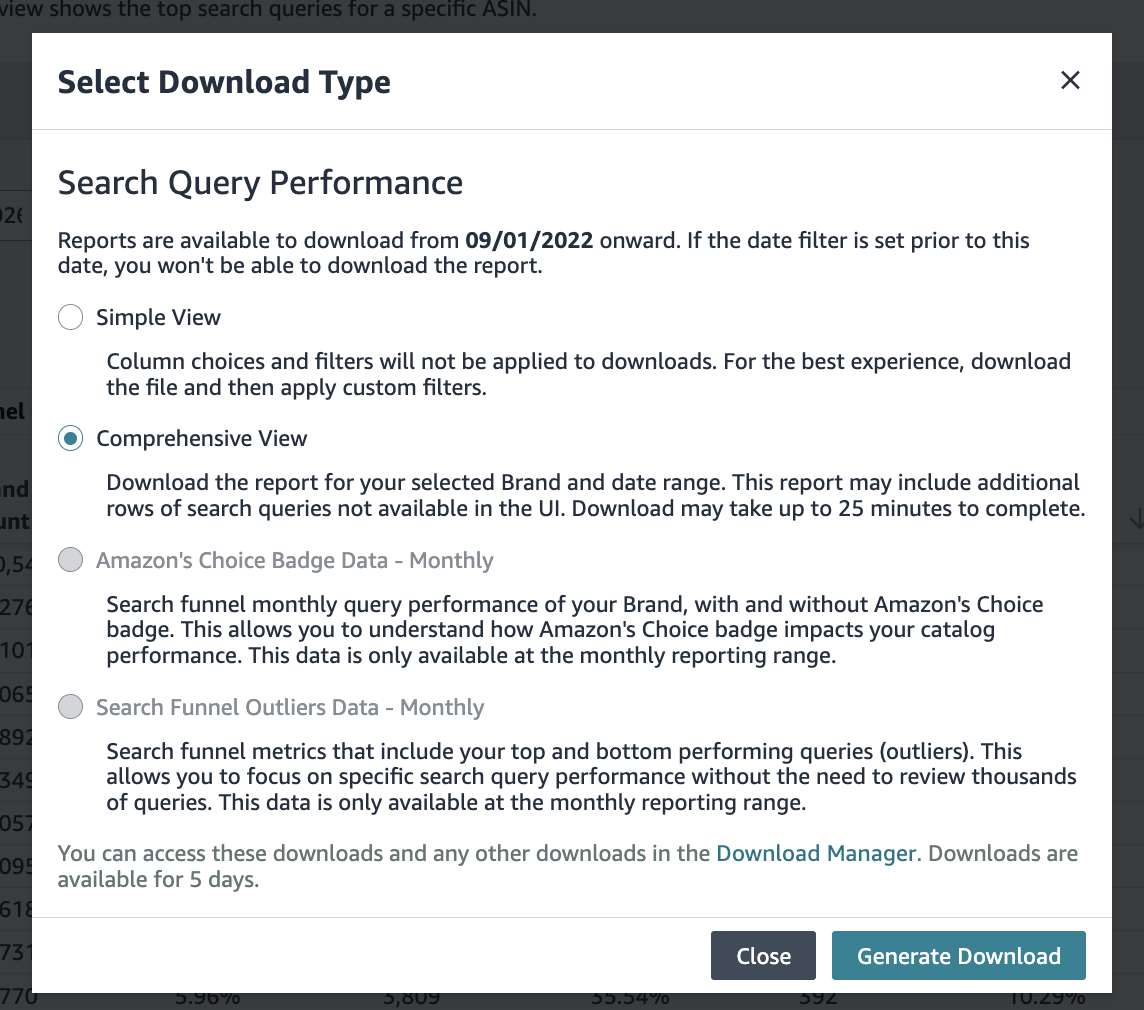 Select Download Type with Comprehensive View selected