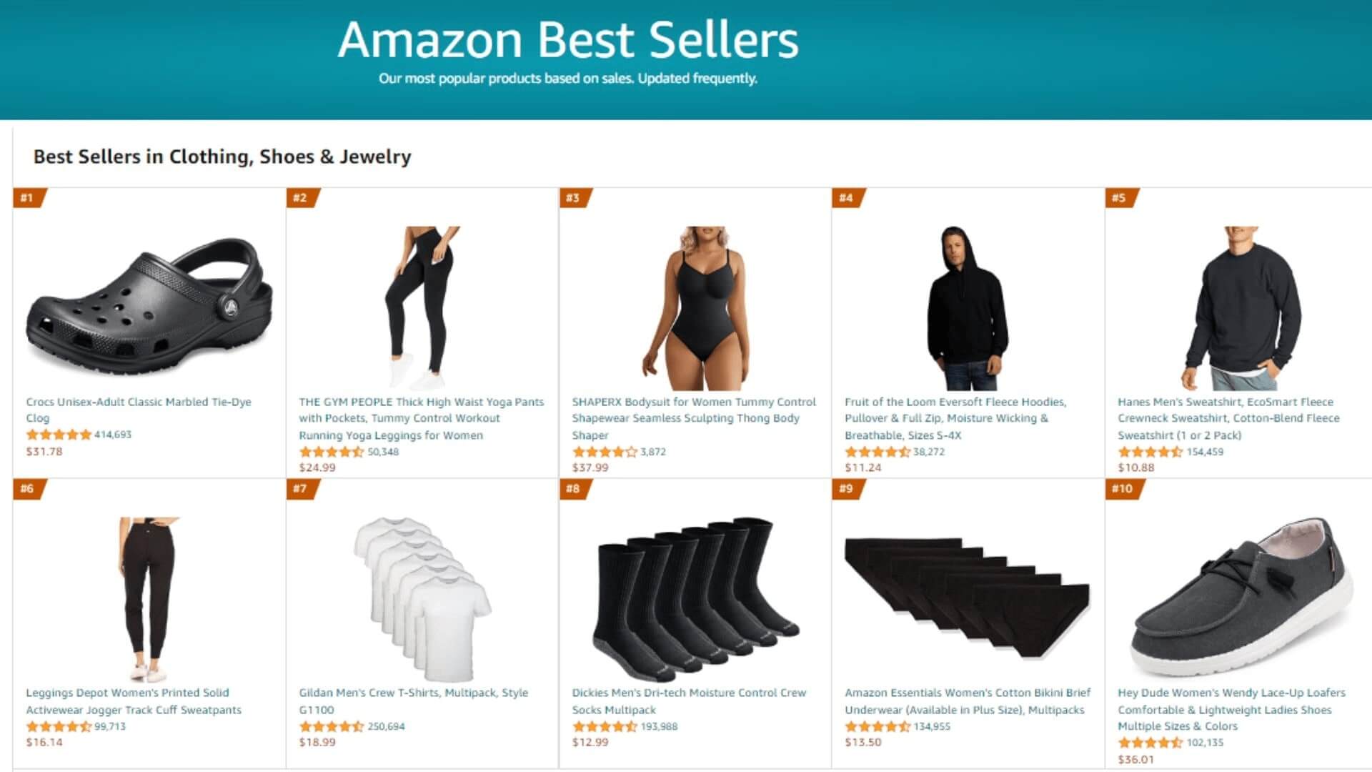 Amazon's best sellers page