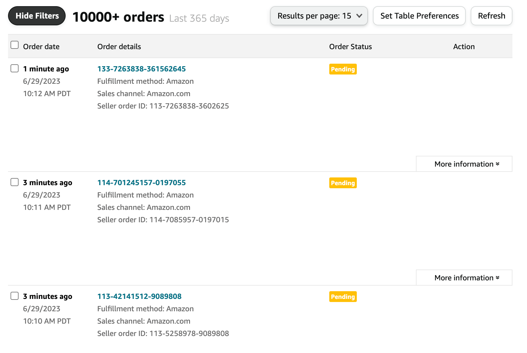 Amazon pending orders in seller central