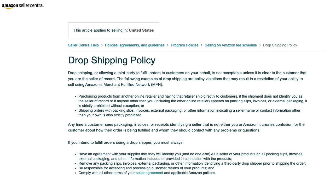 Amazon’s dropshipping policy